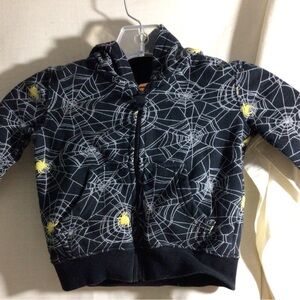 Kids Black Spiderweb Zip Hoodie with Yellow Spider Accents